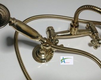 Unlacquered Brass Shower System: Handheld Head & Valve