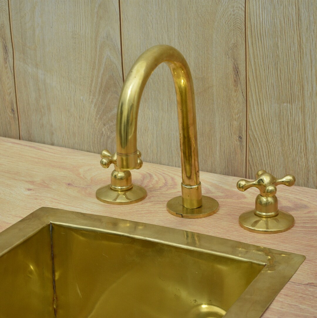 Unlacquered Brass Faucet, 3 Holes Bathroom Faucet, Bath Faucet, Kitchen