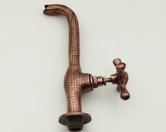 Antique Red Brass Water Faucet: Hammered Moroccan Bathroom Decor