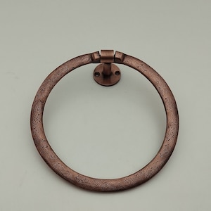 Dark Brass Embossed Circle Towel Holder for Bathroom Wall, Towel Holder Ring, Brass Towel Hanging, Hand Towel Holder