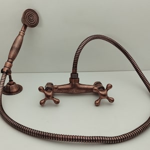 Carefully engraved red copper  shower system and antique design handheld shower;shower head and hose