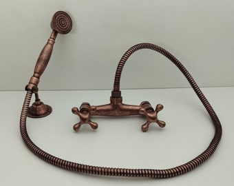 Handcrafted Red Copper Shower System: Antique Design Handheld Shower