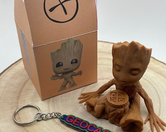 Tough Groot Geocache Container: Includes Log Book & Keyring