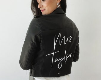 Custom Black Leather Bride Jacket, Bride Leather Jacket, Custom Mrs Jacket, Mrs Leather Jacket, Personalized Leather Jacket for Brides