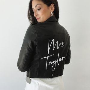 Custom Black Leather Bride Jacket, Bride Leather Jacket, Custom Mrs Jacket, Mrs Leather Jacket, Personalized Leather Jacket for Brides