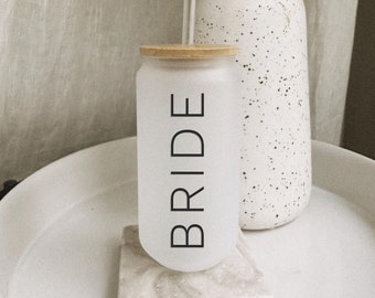 Bride Tumbler, Wedding Shower Gift, Gift for Bride, Glass Tumbler, Minimal Tumbler, Iced Coffee Tumbler, Wedding AccessorieS