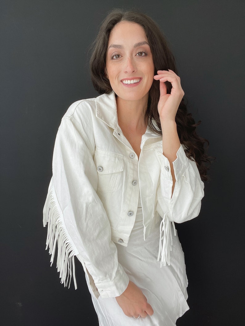 Custom Bride Fringe Jacket Fringe Bride White Denim Jacket Etsy