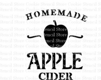 Puede incluir: Diseño de plantilla en blanco y negro para sidra de manzana casera. La plantilla presenta una manzana estilizada con una hoja y el texto "HOMEMADE APPLE CIDER".