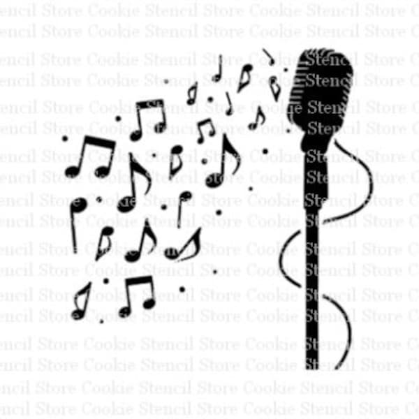 Microphone with Music Notes Stencil, Cookie Stencil, Cake Stencil, Craft Stencil