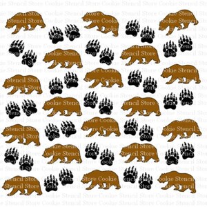 Bear Print Background 2pt Stencil, Cookie Stencil, Cake Stencil, Craft Stencil
