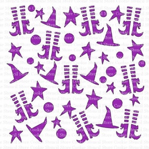 Witchy Scatter Background Stencil, Halloween Stencil, Witch Stencil, Cookie Stencil, Cake Stencil