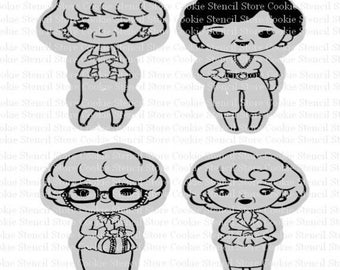 May include: Four black and white line drawings of a woman with short curly hair. The woman is wearing different outfits in each image. The first image shows the woman with her arms crossed. The second image shows the woman with her hand on her hip. The third image shows the woman holding a pumpkin. The fourth image shows the woman with her arms crossed.
