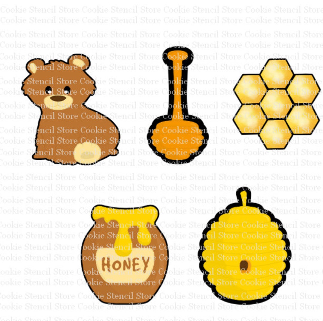 Bear and Honey Cookie Cutter Set, Honeycomb Cookie Cutter, Honey Stick ...