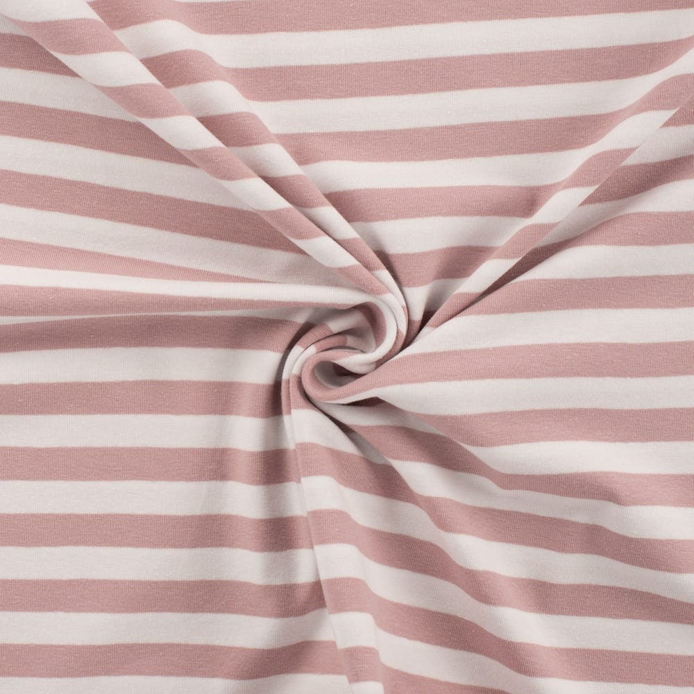 high-quality organic cotton jersey stripes, Yd STRIPE from Quality Textiles, light pink / white striped with Oekotex Class 1 certification