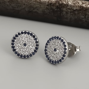 Evil Eye Stud Earrings , Sterling Silver Evil Eye Earrings , Women Silver Earrings , Gift For Her