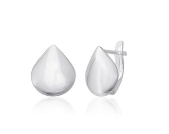 Sterling Silver Teardrop Dome Earrings: Modern Minimalist Dainty Drop Studs For Women