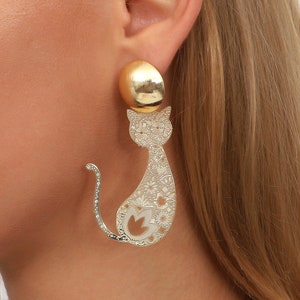 Gold Mandala Cat Earrings: Filigree Dangle Earrings