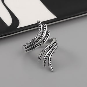 Chunky Sterling Silver Wrap Women Ring: Abstract Geometric Design