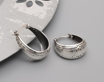 Sterling Silver Vintage Hoop Earrings: Boho Artisan Jewelry