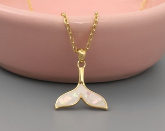 Mother of Pearl Whale Tail Necklace: Sterling Silver Pendant
