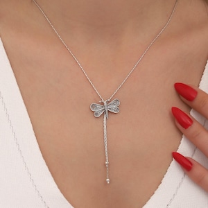 Collar de libélula, collar de libélula de plata hecho a mano para mujer, collar de libélula de filigrana, regalo para ella, regalo para mamá, idea de regalo de collar