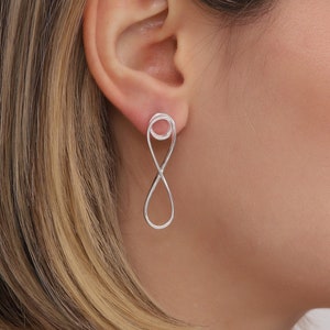 Infinity Hoop Earrings | Sterling Silver Wire Earrings | Minimalist Teardrop Studs | Modern Elegant Jewelry | Gift for Her