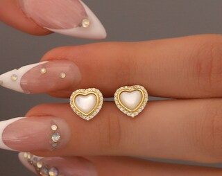 Orecchini A Cuore Per Donna - Pavé Zirconi Placcati Oro 14k - Ipoallergenici Con Perno Argento 925