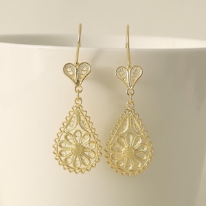 Filigree Dangle Earrings , Gold Floral Earrings , Ethnic Gold Earrings , Gift For Her , Gift For Mom