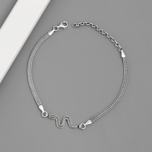 Oxidized Sterling Silver Snake Bracelet: Knit Chain Jewelry