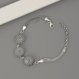 Sterling Silver Boho Filigree Bracelet - Handmade Textured Jewelry