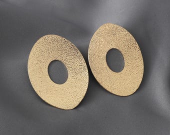 Textured Gold Oval Earrings, Modern Geometric Stud Earrings, Minimal Statement Jewelry, Unique Gift for Her