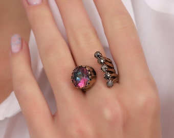 Zultanite Women Ring, Handmade Bronze Free Size Adjustable Ring, Zultanite Multicolor Ring, Gift for Her, Elegant Jewellery
