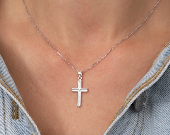 Collier croix en argent sterling 925, cadeau pour elle, collier croix texturé, pendentif croix délicate, collier religieux