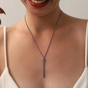 Sterling Silver Lariat Necklace: Tie Jewelry, Oxidized Dainty Women's Chain, Fashion Gift