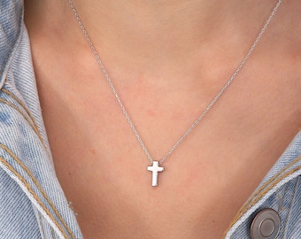Sterling Silver Cross Necklace, Dainty Religious Necklace, Cross Necklace, Religious Necklace