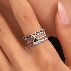 Oxidized Sterling Silver Boho Ring - Adjustable Open Band