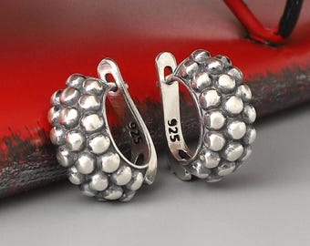 Oxidized Sterling Silver Hoop Earrings: Boho Brutalist Style