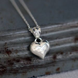 Sterling Silver Puff Heart Necklace, Dainty 3D Love Necklace, Love Necklace, Women Gift Necklace