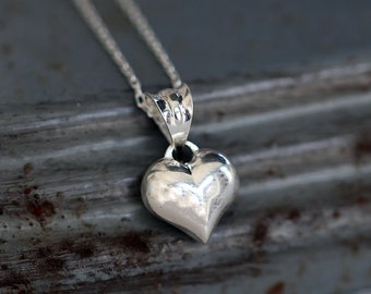 Sterling Silver Puff Heart Necklace, Dainty 3D Love Necklace, Love Necklace, Women Gift Necklace