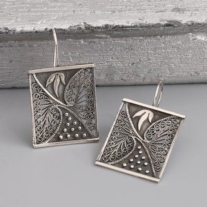 Filigree Earrings, 925 Sterling Silver, Handmade Earrings, Women Earrings, Filigree Silver Earrings, Silver Textured Earrings, Boho Earrings