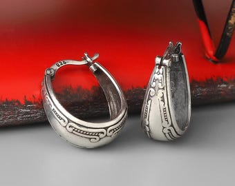 Boho Earrings, 925 Sterling Silver Women Earrings, Artisan Statement Mandala Jewelry, Vintage Oxidized Style