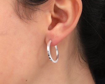 925 Sterling Silver Flat Circle Huggie Earrings, Unusual Earrings, Modern Earrings, Minimal Earrings