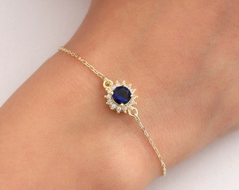 Dainty Navy Blue Zircon Bracelet: 14K Gold Plated Sterling Silver