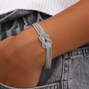 Oxidized Sterling Silver Knot Bracelet For Women , Chic Bracelet for everyday wear