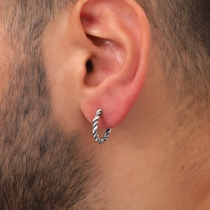 Sterling Silver Hoop Earring for Men: Textured Boho Style