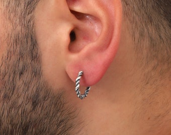 May include: A silver twisted hoop earring for a single ear.