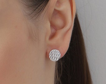 Textured Circle Sterling Silver Stud Earrings: Modern Minimalist Jewelry
