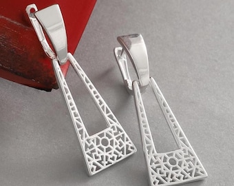 Sterling Silver Geometric Dangle Earrings: Minimalist Openwork Drop Jewelry, Modern Statement Earrings