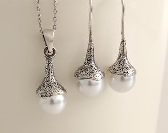 Artisan Pearl Elegant Women Jewelry Set: Boho Style Jewelry, Necklace Earrings