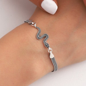 Oxidized Sterling Silver Snake Bracelet - Women&#39;s Jewelry Gift